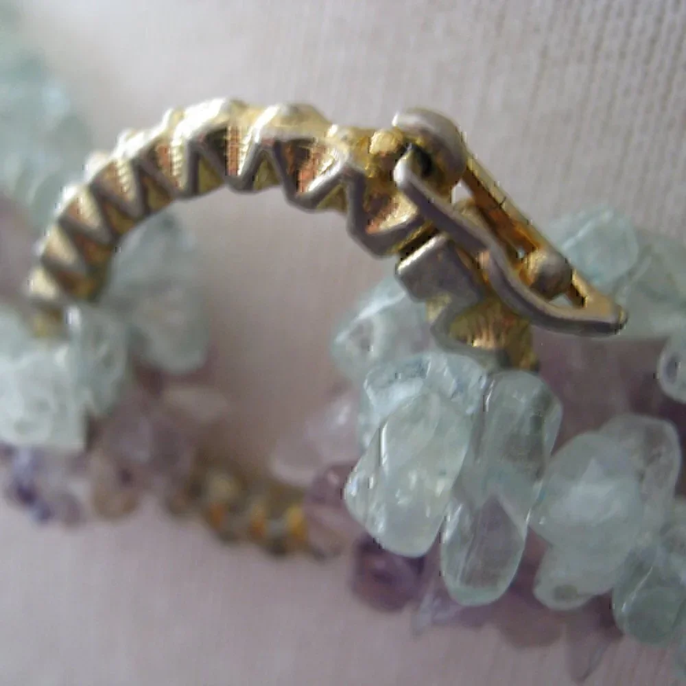Vtg Amethyst & Aquamarine Chip Nugget Necklace Strand String Gemstone 35